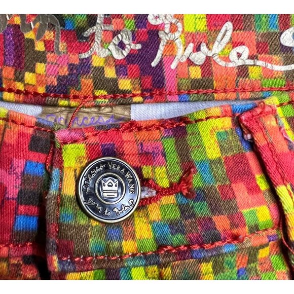 Vintage Princess Vera Wang Born to Rule Pixel Pattern Design Jeans Size 0 - Picture 3 of 3